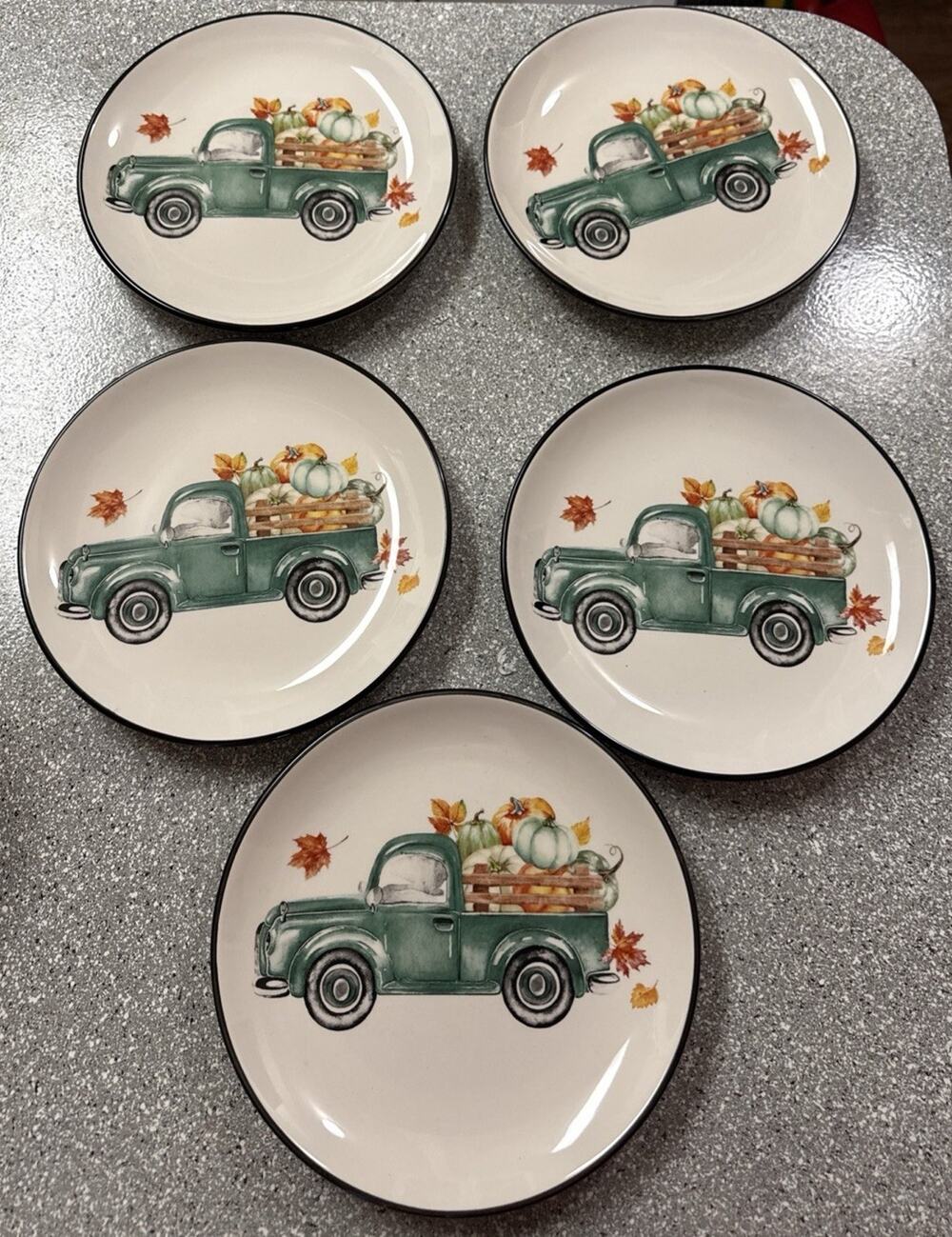 Robert Stanley Joyfall Plates 8.5”Green Truck Pumpkins Fall | Set of 5, #34